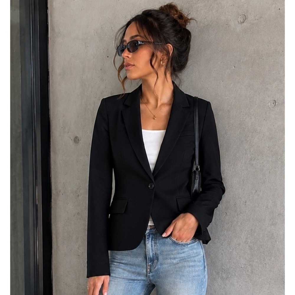 Breaking Loose Y2K Blazer Jacket S/5/6 90s Polyester Fitted Sleek Shoulder Pads